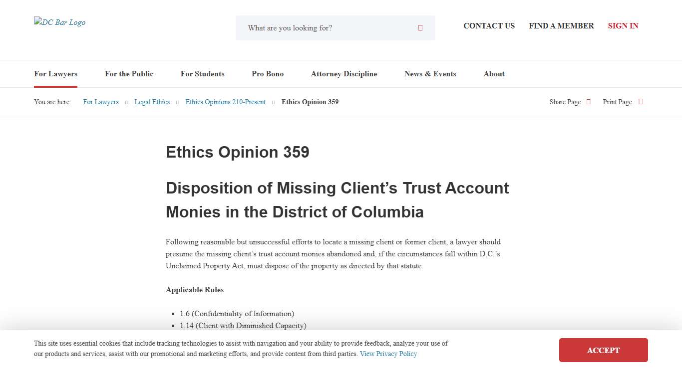 DC Bar - Ethics Opinion 359